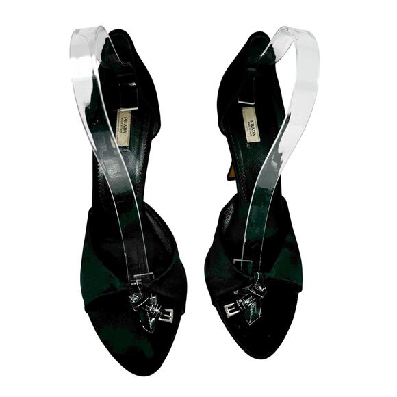 Prada Vintage Black Satin Peep Toe D’Orsay Pumps with Buckle Detail EU 40 US 10 - Picture 2 of 8